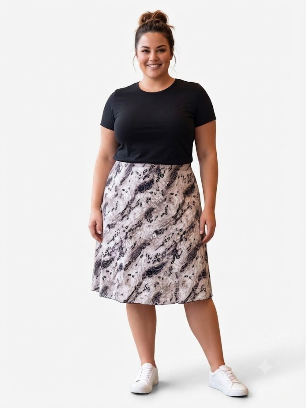 Jaclyn Smith Abstract Midi Skirt Size XXL Black Beige Classic Chic